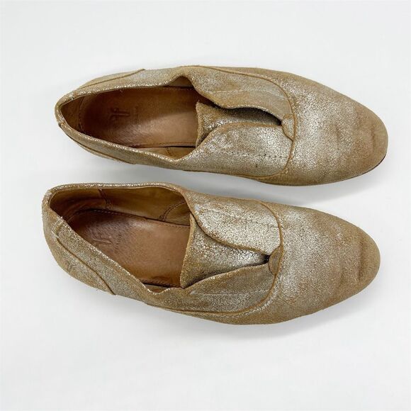 Frye Terri Gold Sparkly Slip-On Loafers Size 6 Leather Casual Flats Distressed - Picture 2 of 8